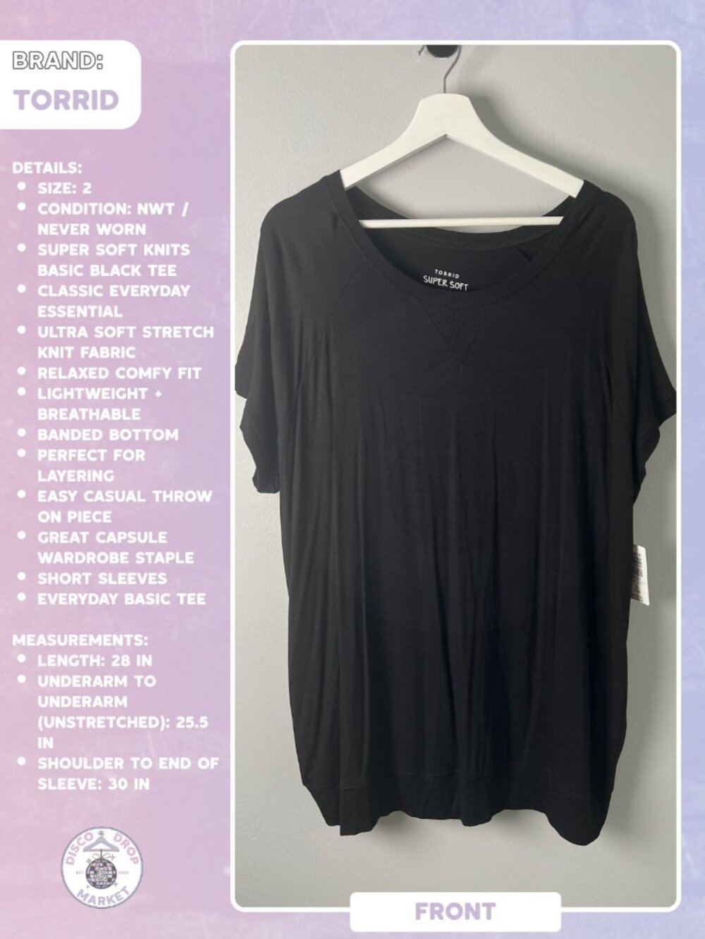 Torrid Super Soft Knits Basic Black Tee Size 2 NWT Plus Size Everyday Essential